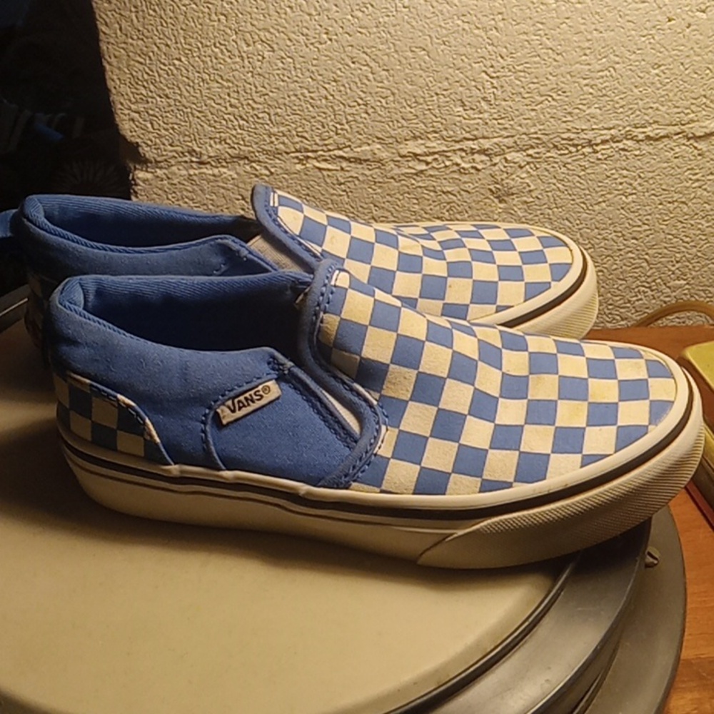 Vans Classic Blue and White Checkered Slip-Ons
